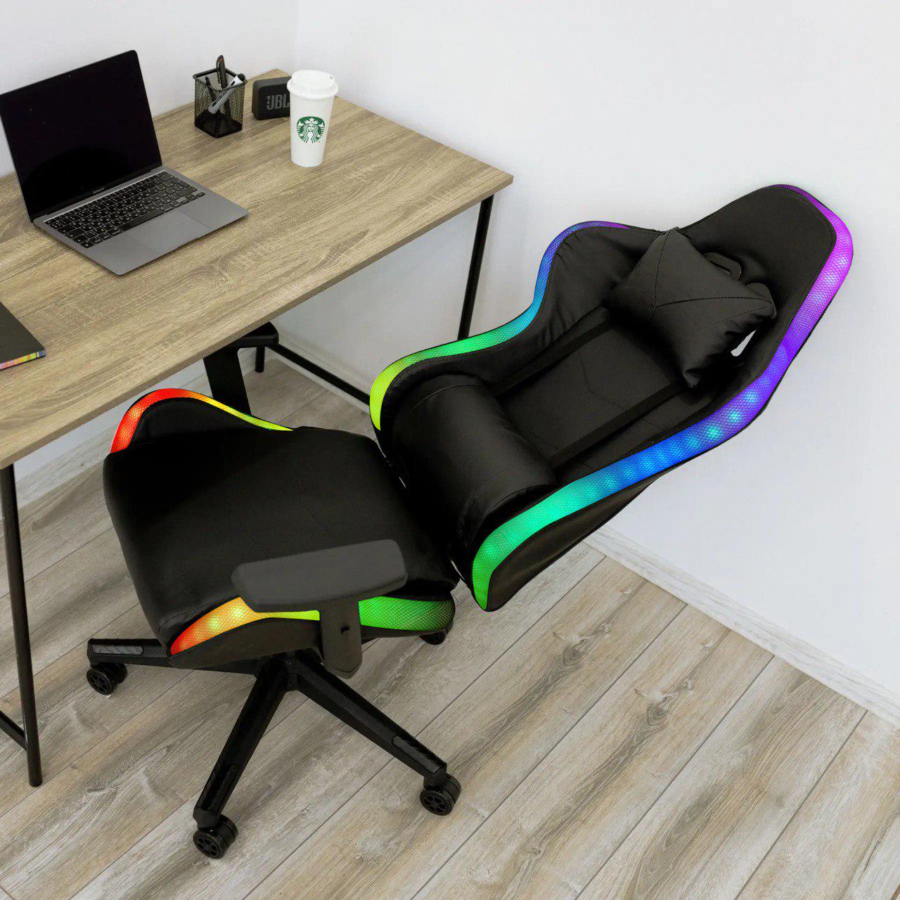 Крісло комп'ютерне геймерське для дому офіса 4Points XT LED з підсвіткою та подушками Чорний (40045) - фото 3