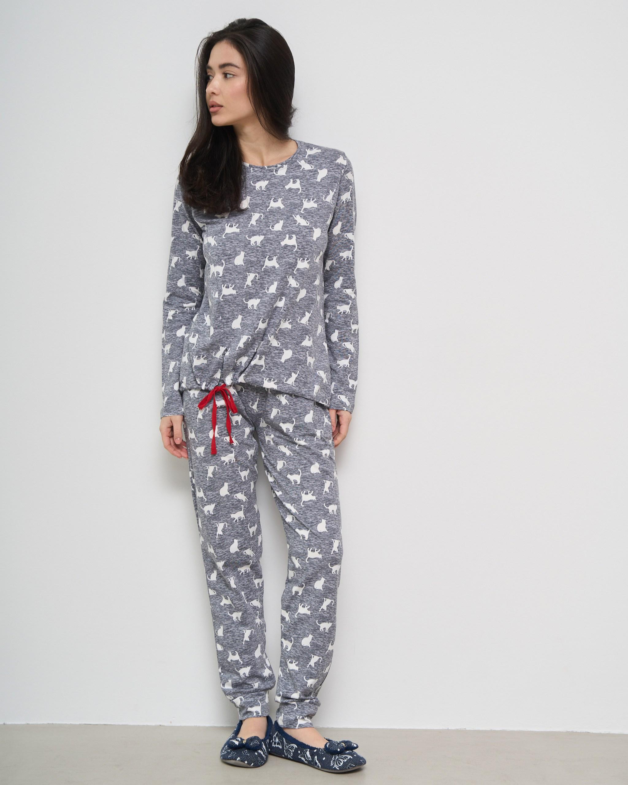 Пижама женская с брюками Котики S Светло-серый (96724)