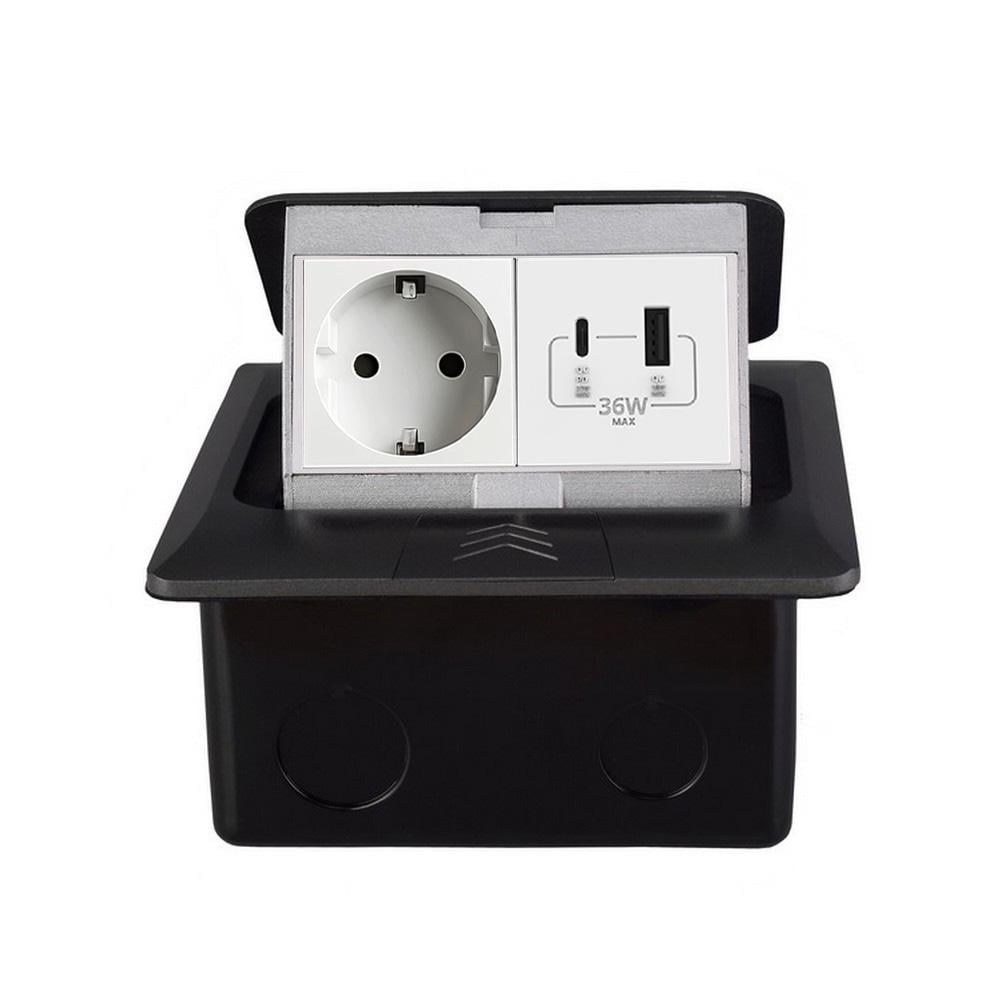 Розетка напольная LIVOLO с USB-A/USB Type-C 36 Вт встроенная IP44 алюминий Серый (VL-SHS016-TC.UA.UC-WP-G)