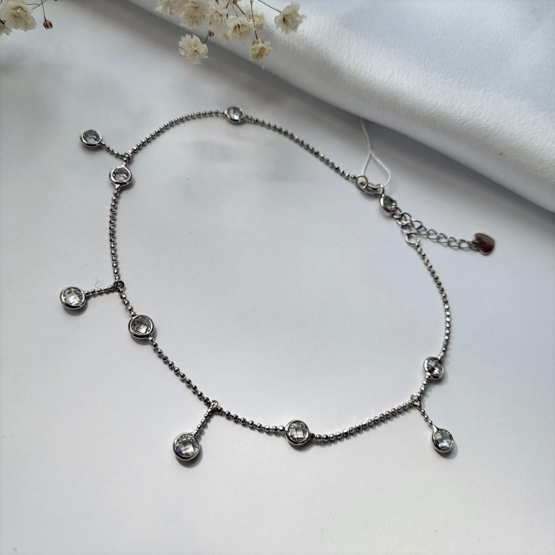 Браслет на ногу из серебра с подвесками с Белыми камнями 925 23-26 см 3,00 г (2079590)