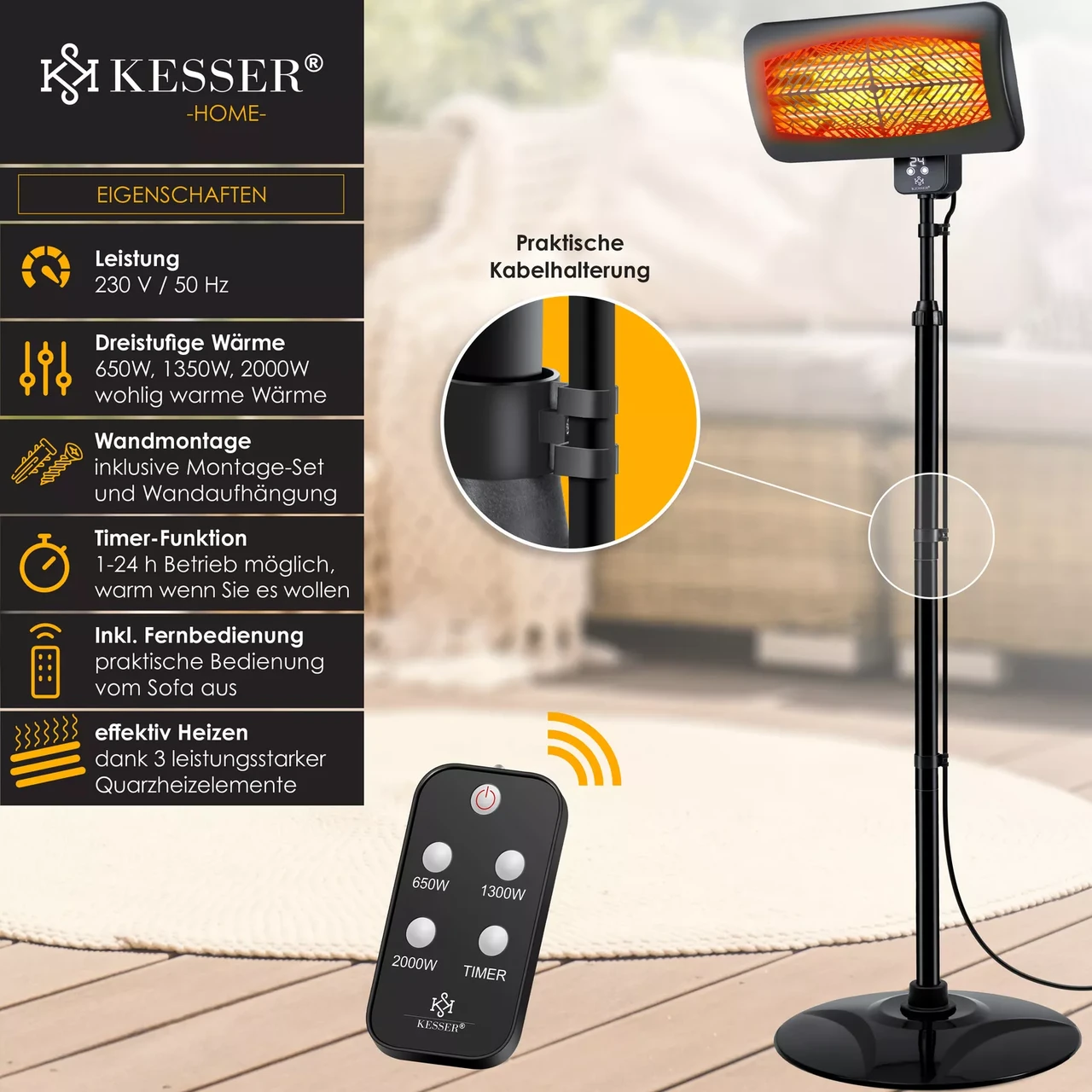 Инфракрасный обогреватель KESSER 2000 Вт 2в1 (H16961) - фото 2 Инфракрасный обогреватель KESSER 2000 Вт 2в1 (H16961) - фото 2