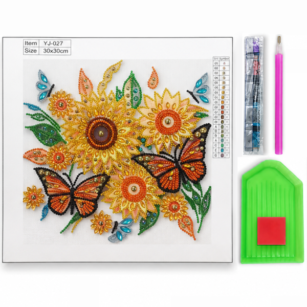 Алмазная мозаика Подсолнечники с бабочками 30х30 см (36808421)