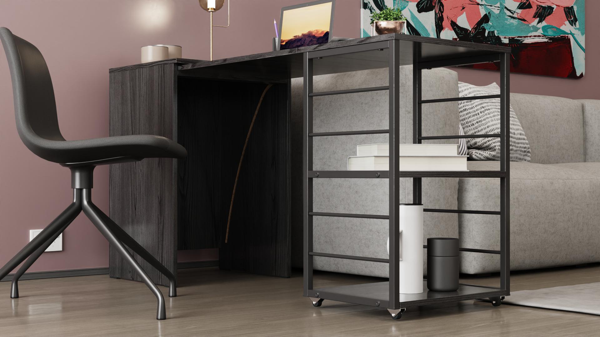 Стол-тумба трансформер Ferrum-decor Смарт 3/1 с этажеркой металл/ДСП 16 мм 1430x1450x500 мм Черный/Бетон (FRD-105115) - фото 12