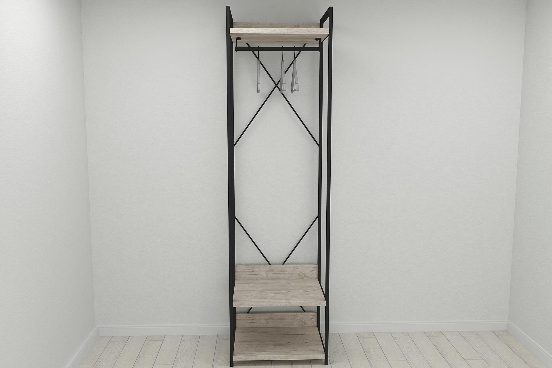 Шкаф гардероб уни секция 1 серии Конект Ferrum-decor 220x60x50 см металл Черный/ДСП Дуб Шервуд (SHG002)