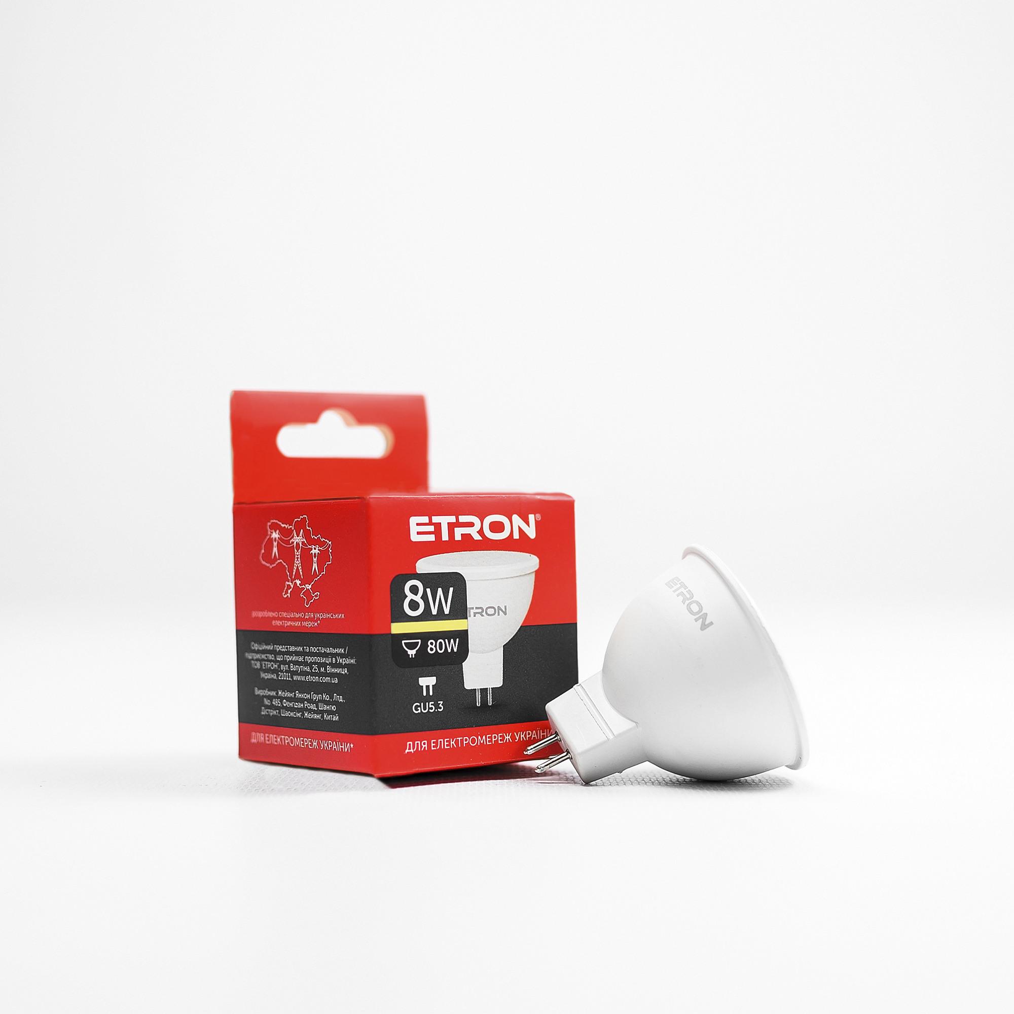 Светодиодная лампа ETRON 8W MR16 3000K 220 V GU5.3 теплый свет (13760) Светодиодная лампа ETRON 8W MR16 3000K 220 V GU5.3 теплый свет (13760)