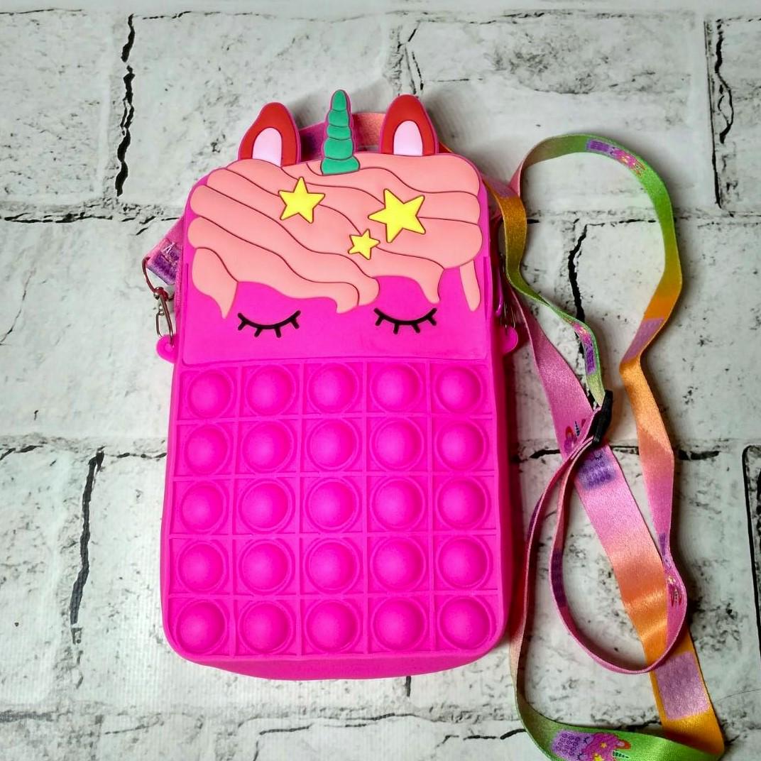 Сумка дитяча Поп Ит Єдиноріг силіконова з ремінцем Рожевий (BG-109-2)