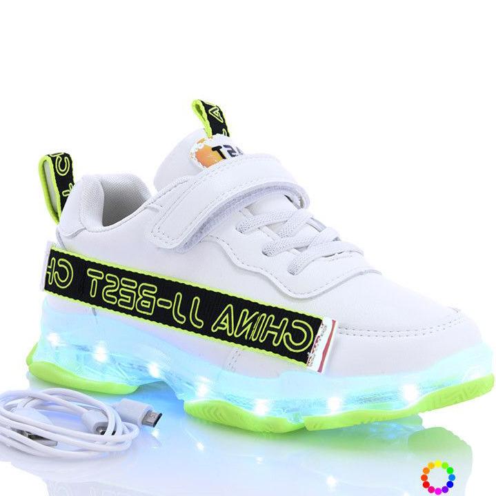Кроссовки с LED-подсветкой и зарядкой USB Jong Golf N10156-7 р. 30 Бело-салатовый