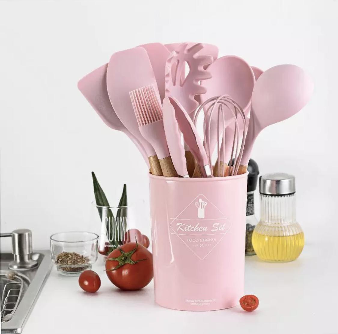 Набор кухонных силиконовых принадлежностей Kitchen&Dining 12 шт. Розовый