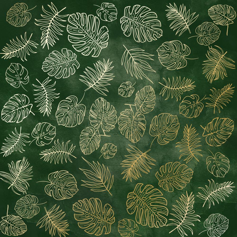 Лист паперу односторонній Golden Tropical Leaves з фольгуванням 30,5х30,5 см Dark Green/Aquarelle