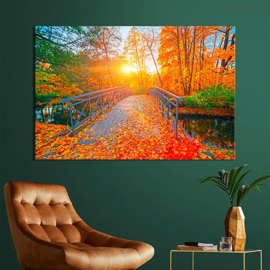 Картина на полотні Міст в осінньому парку 80x54 см (V465-1_L)