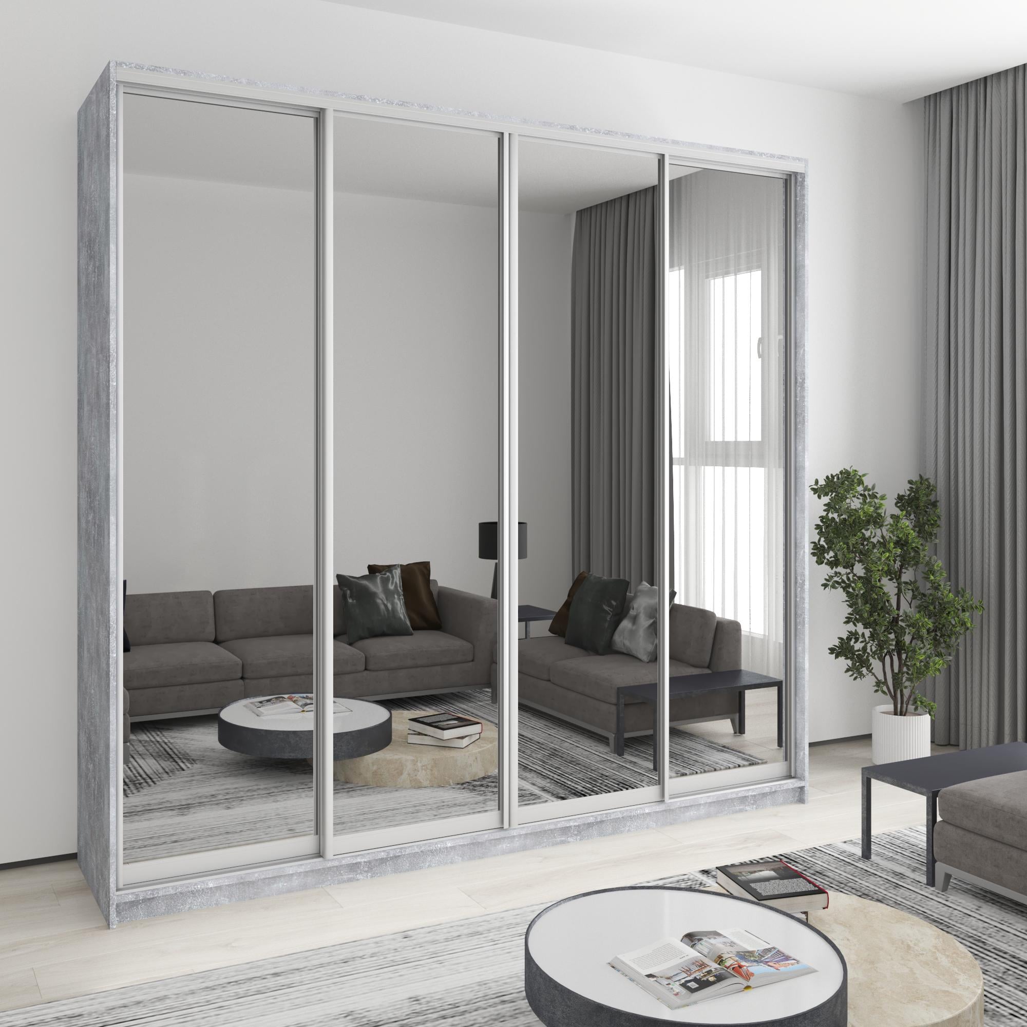 Шкаф-купе четырехдверный MebelStar Комбо AL 4 зеркала 250x60x240 см Бетон (MBS-13414) Шкаф-купе четырехдверный MebelStar Комбо AL 4 зеркала 250x60x240 см Бетон (MBS-13414)