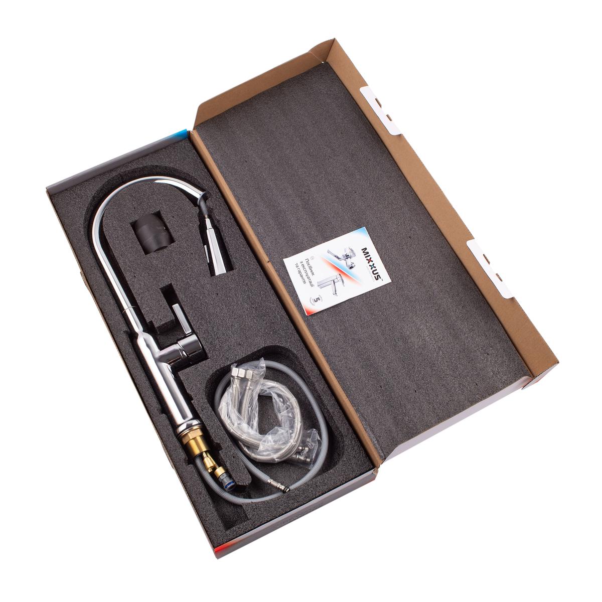 Змішувач на кухню з висувним виливом одноважільний MIXXUS 014 латунь Хром (b-MI6958) - фото 5