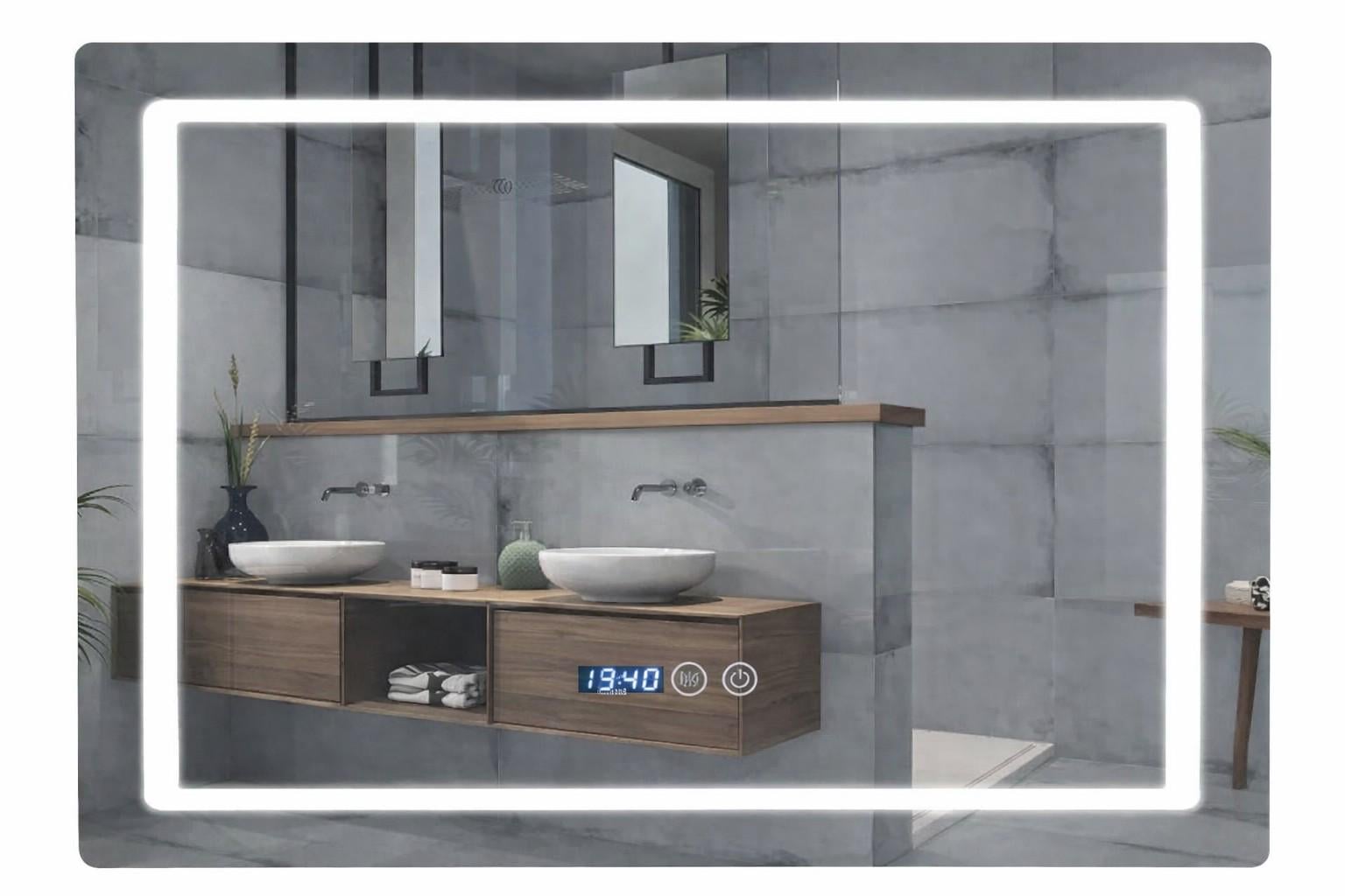 Дзеркало у ванну Kraft 80х60 з LED-підсвіткою годинником та підігрівом