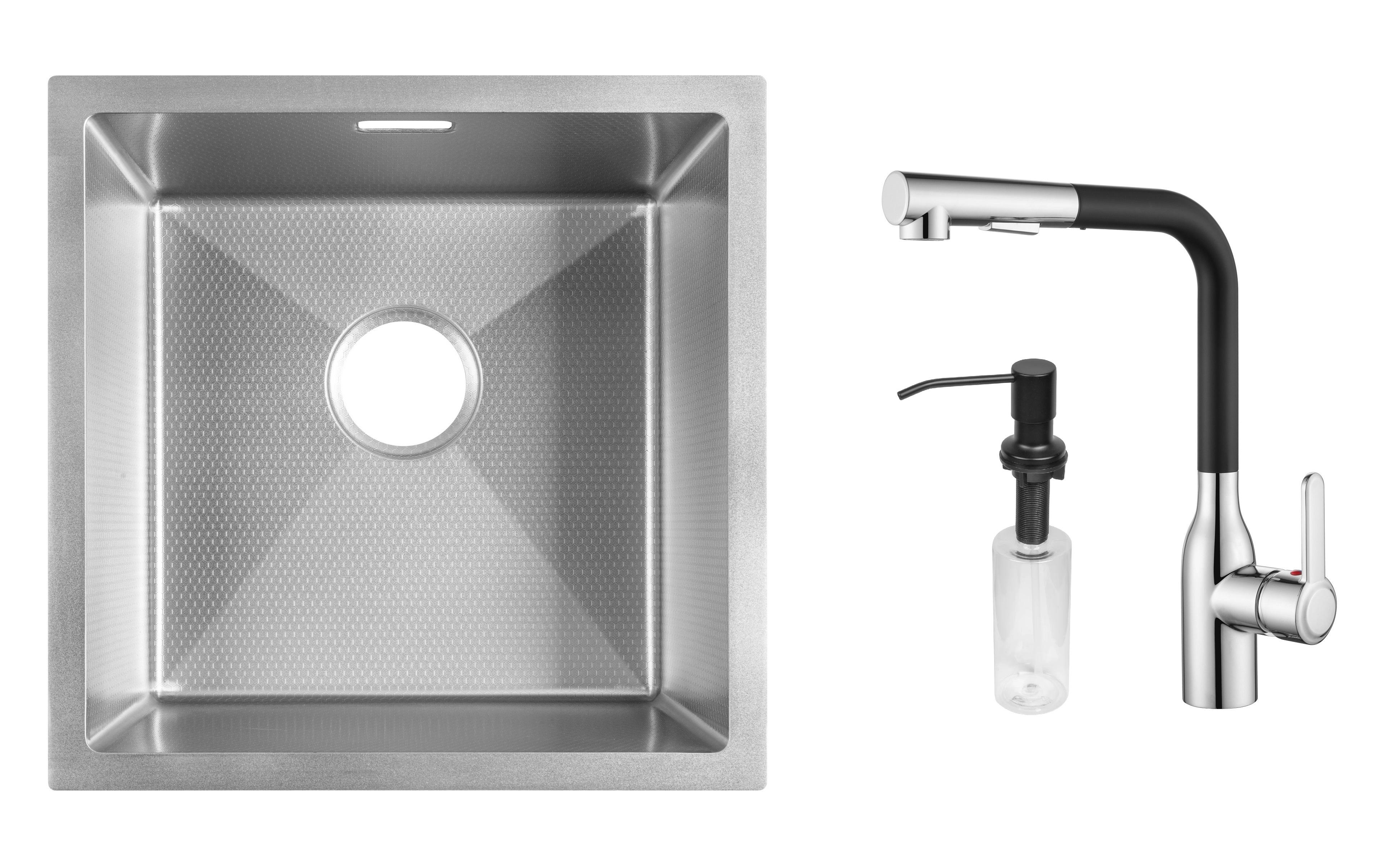 Комплект из кухонной мойки Gunter&Hauer Olef 4522 Inox Honey кухонного смесителя Gunter&Hauer DUNKEL Cr-Bl