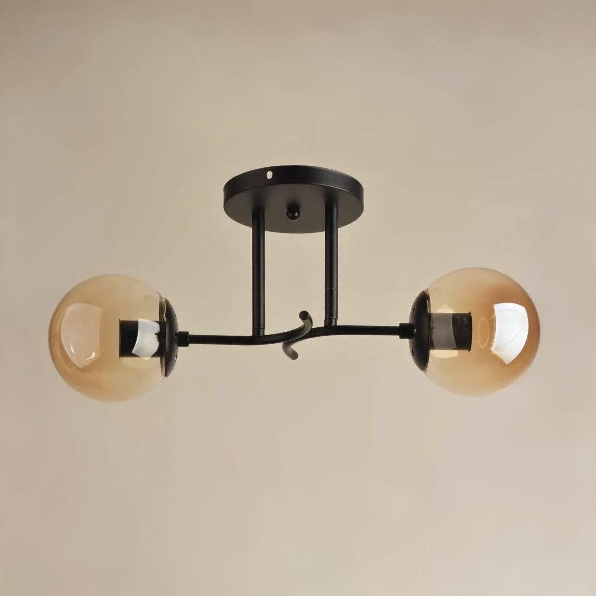 Люстра Sirius с двумя стеклянными плафонами под две лампы Е27 Черный (Л 8018/2A BK)