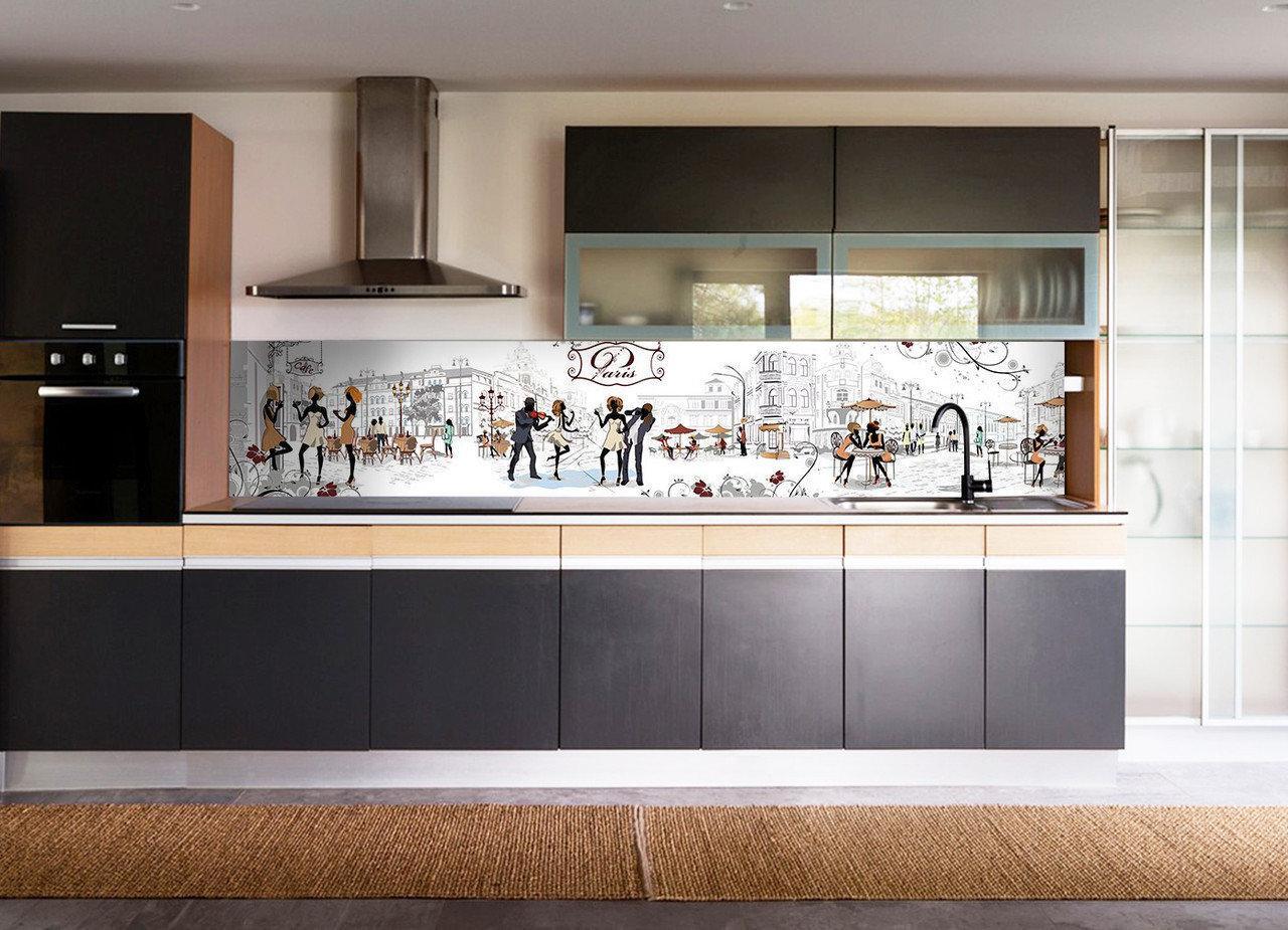 Кухонный фартук Cafe paris с самоклеющейся виниловой пленки 65х250 см Бежевый