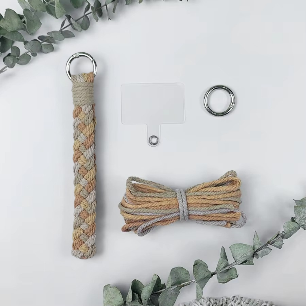 Набор макраме брелока Косичка для ключей и аксессуаров 16х2,8 см Светло-серый/Серый/Бежевый/Коричневый Набор макраме брелока Косичка для ключей и аксессуаров 16х2,8 см Светло-серый/Серый/Бежевый/Коричневый