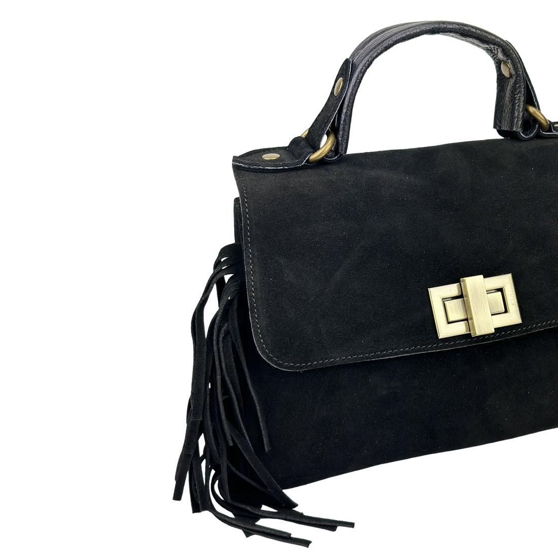 Жіноча сумка крос-боді Royal Bag F-IT-7858A замшеве з бахромою Чорний (8156) - фото 8