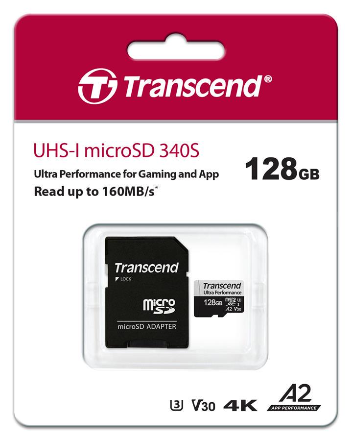 Карта памяти Transcend microSDXC 128 GB C10 UHS-I U3 A2 R160/W125 MB/s с SD-адаптером (ERC-TS128GUSD340S) - фото 2