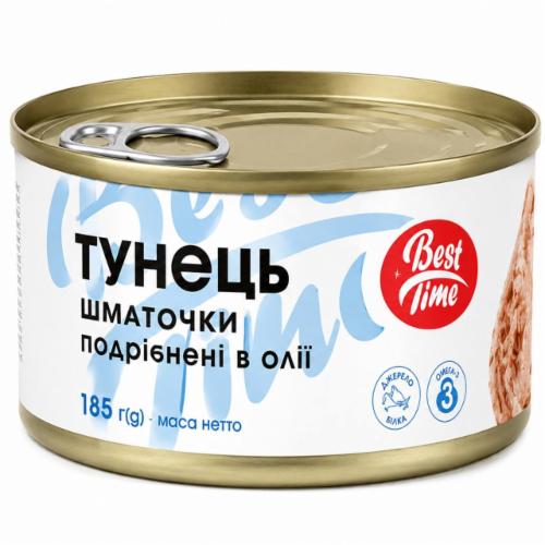 Тунец Best Time кусочки измельченные в масле 185 г (06093)