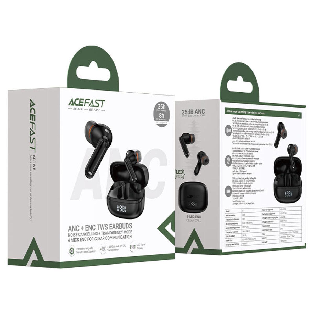 Навушники бездротові Acefast W1 Active Noise Cancelling True Wireless Earbuds BT5.4 400 mAh Black (6974316283614) - фото 5