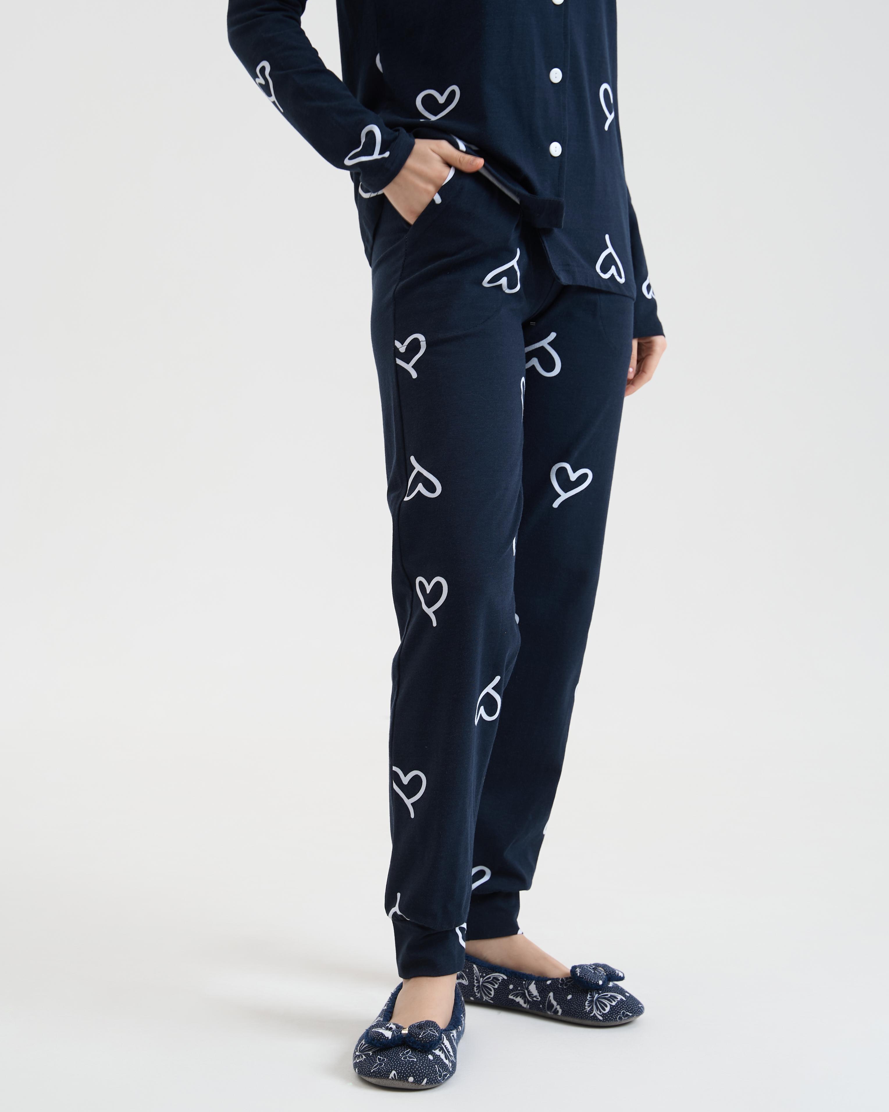 Пижама женская на пуговицах со штанами Сердечки 96808 M Темно-синий - фото 4 Пижама женская на пуговицах со штанами Сердечки 96808 M Темно-синий - фото 4