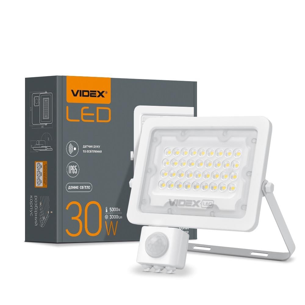 Прожектор с датчиком движения и освещения Videx VL-F2e305W-S LED 30W 5000K 220V White - фото 1