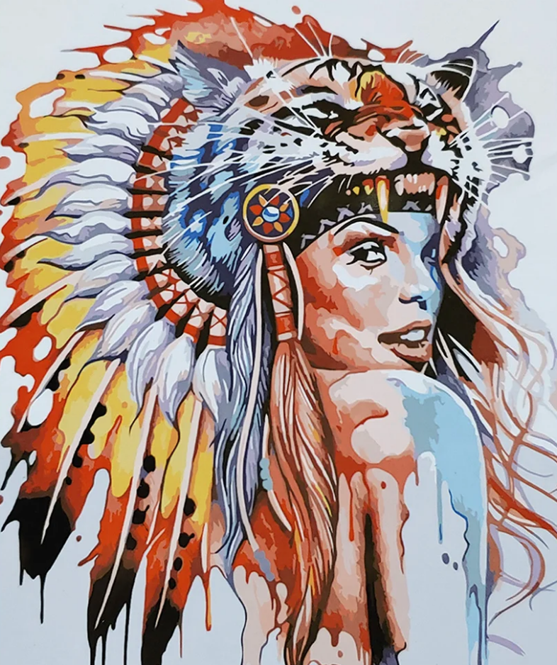 Картина по номерам Strateg Премиум Девушка-тигр с лаком и уровнем 40x50 см (SY6669)