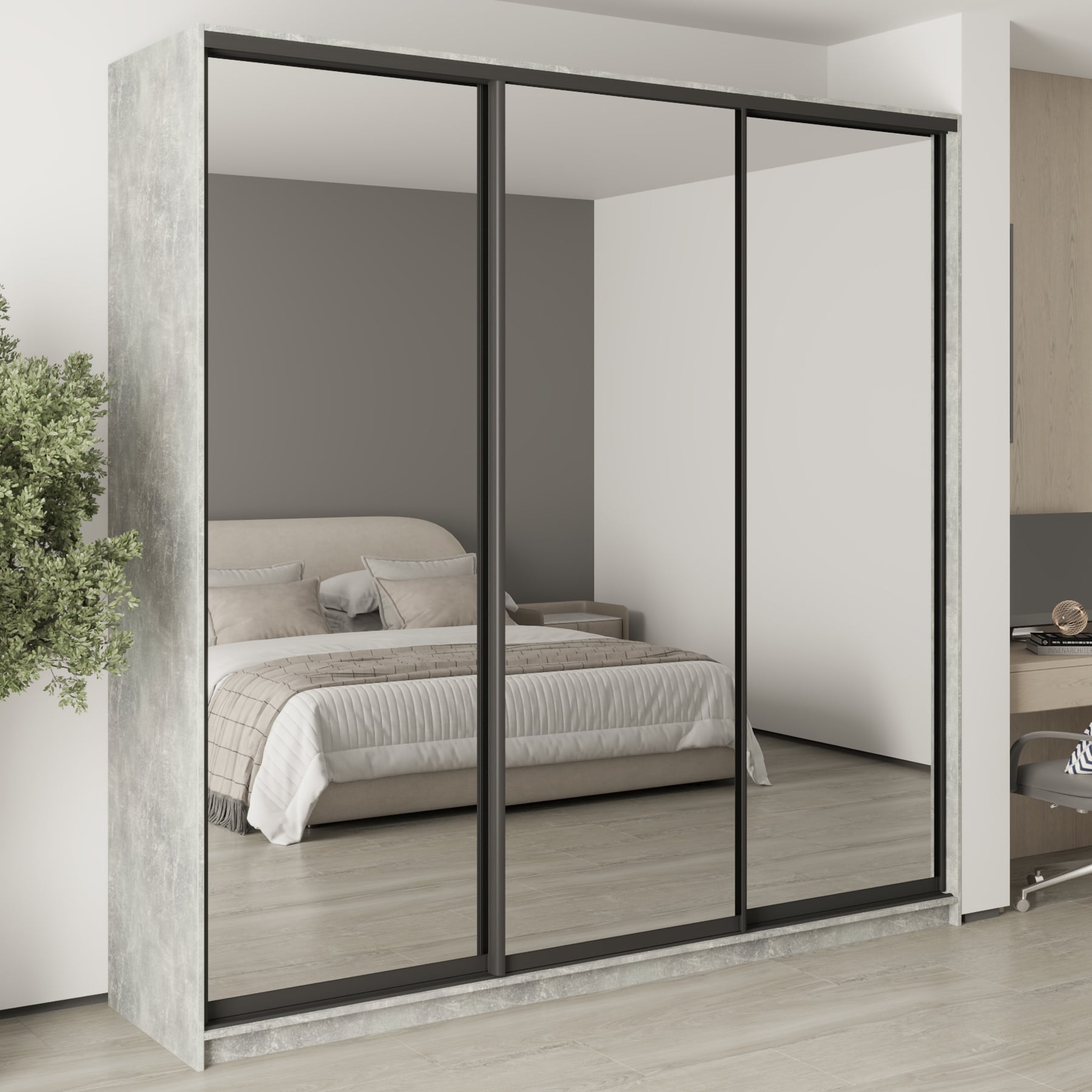 Шкаф-купе трехдверный Mebel Star Комбо BG MBS-9854 240х45х240 см Бетон (1009843)
