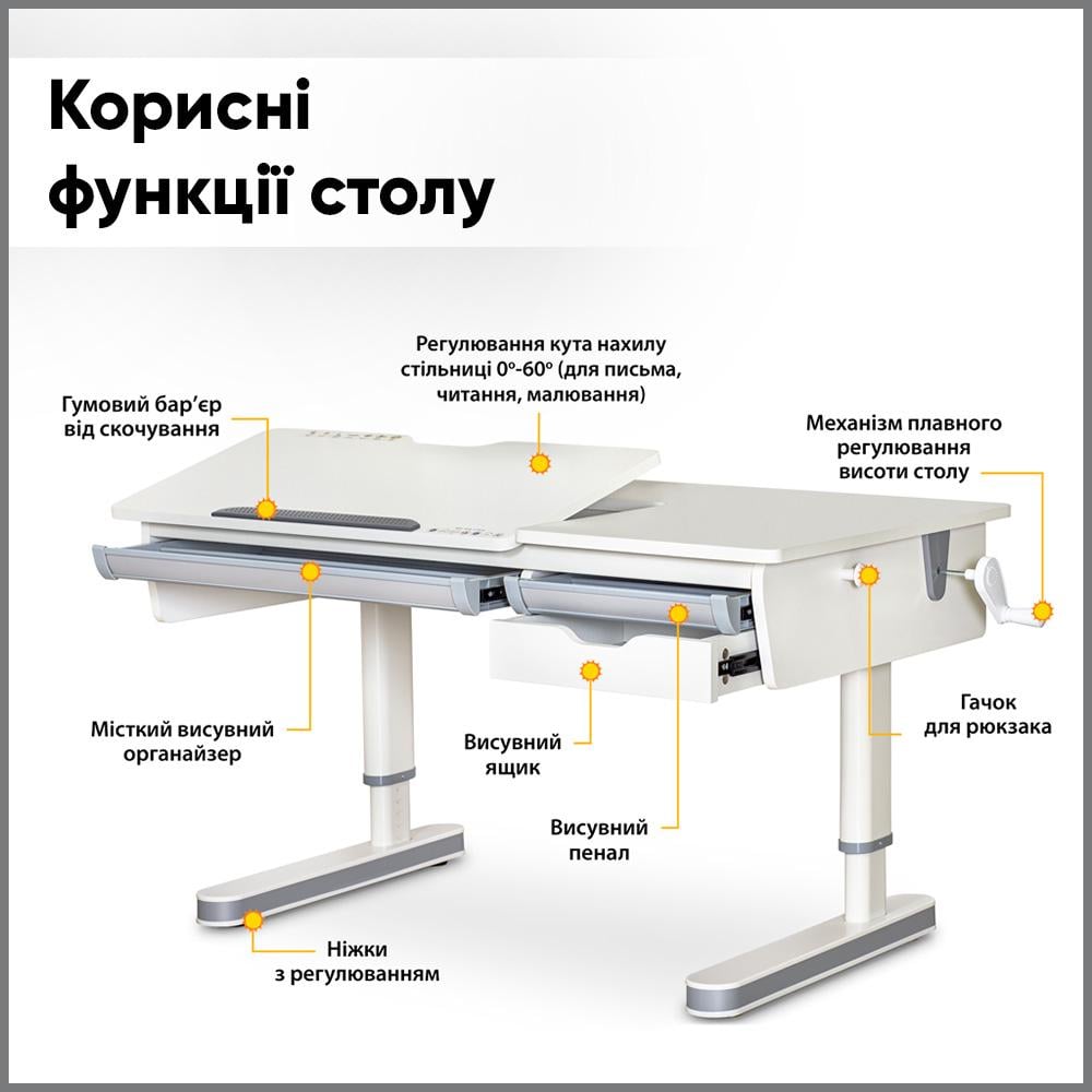 Парта трансформер дитяча Mealux Montreal 2 Lite шкільна ергономічна Білий (BD-670-2 WG Lite) - фото 2