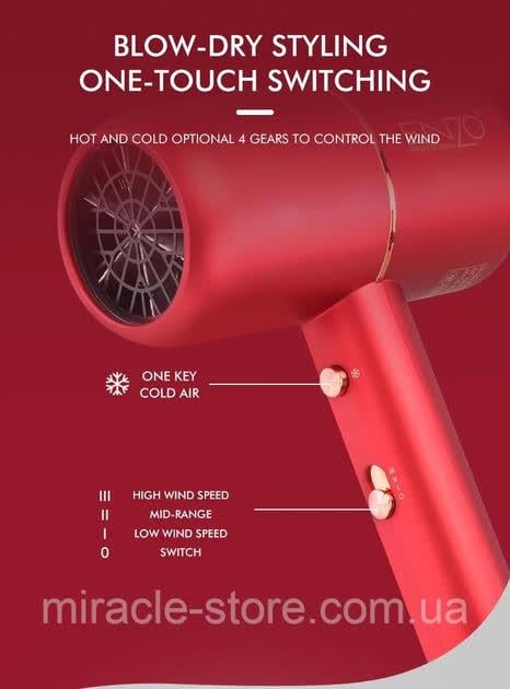Фен для волосся ENZO EN-6080 з іонізацією і функцією швидкого сушіння Червоний (28426697) - фото 4 Фен для волосся ENZO EN-6080 з іонізацією і функцією швидкого сушіння Червоний (28426697) - фото 4