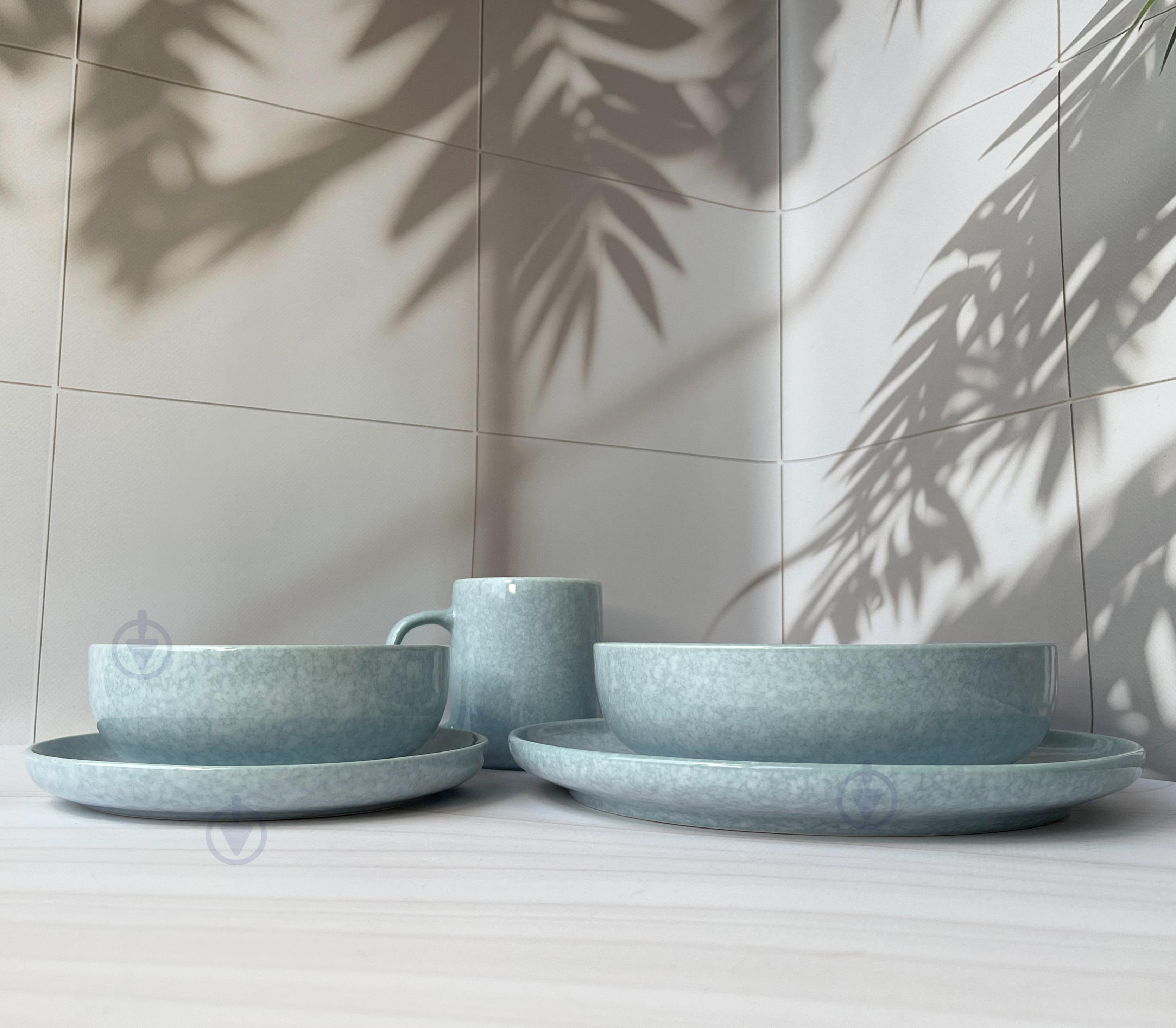 Набор посуды для двух персон Ardesto Loreto 10 предметов фарфор Темно-серый/Серо-голубой мраморный - фото 7