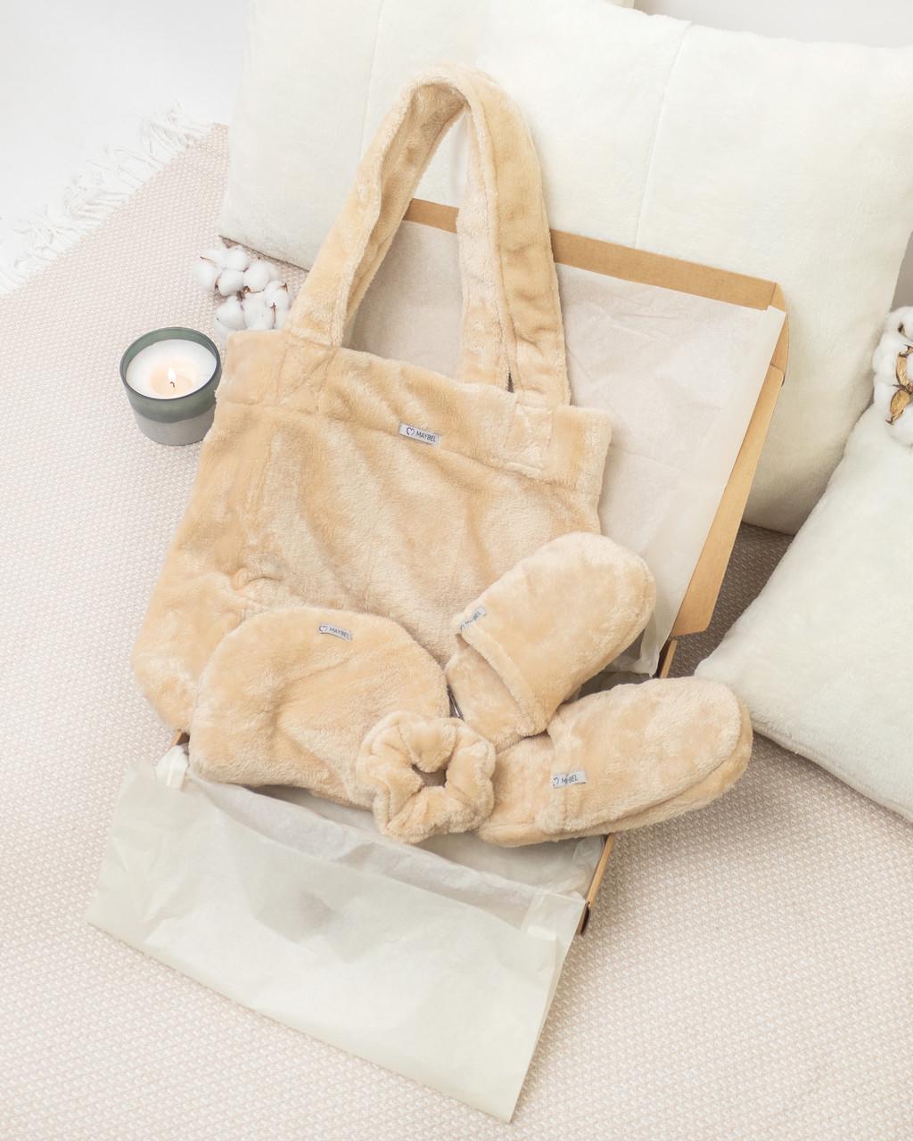 Подарочный набор тапочки/шопер и косметичка Капучино