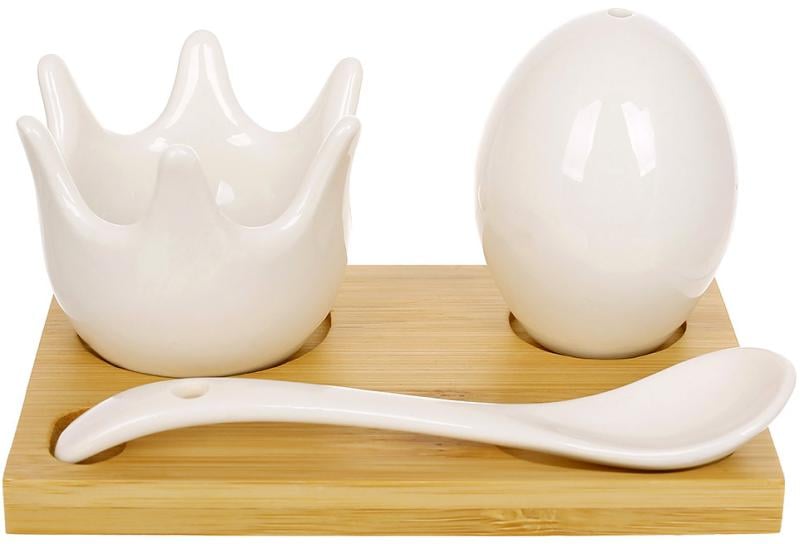 Набор фарфоровый Nouvelle Home для подачи яйца на деревянной подставке 11,5х8х5,5 см