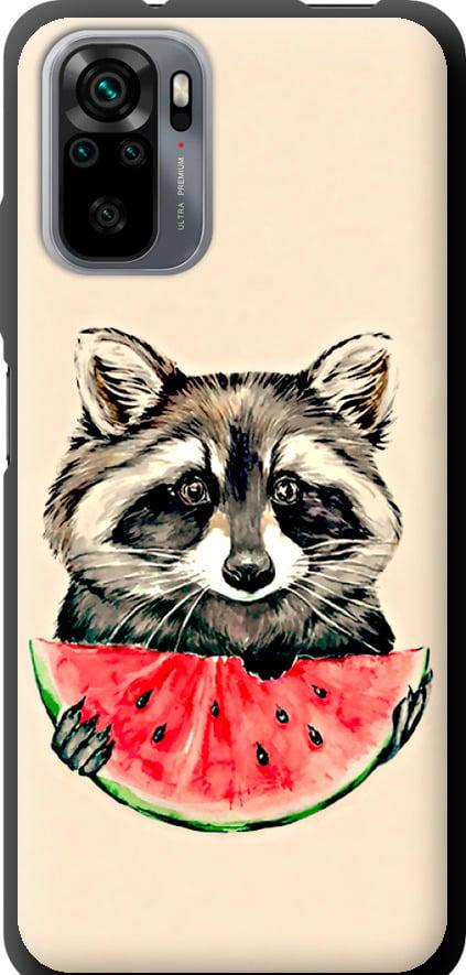 Чехол на Xiaomi Redmi Note 10 Енотик с арбузом (4605b-2277-42517)