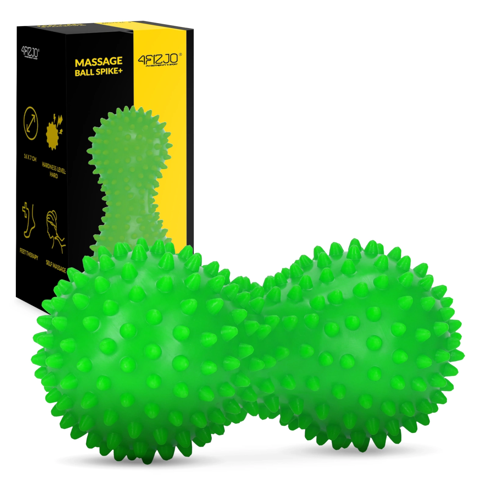 Масажний м'яч подвійний з шипами 4FIZJO Spike+ 7x16 см Green (P-5905973403351)