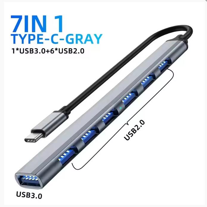 USB-хаб Type-c 3.0 7 портов USB2.0/USB3.0 Серый (AWN-00311) - фото 2 USB-хаб Type-c 3.0 7 портов USB2.0/USB3.0 Серый (AWN-00311) - фото 2