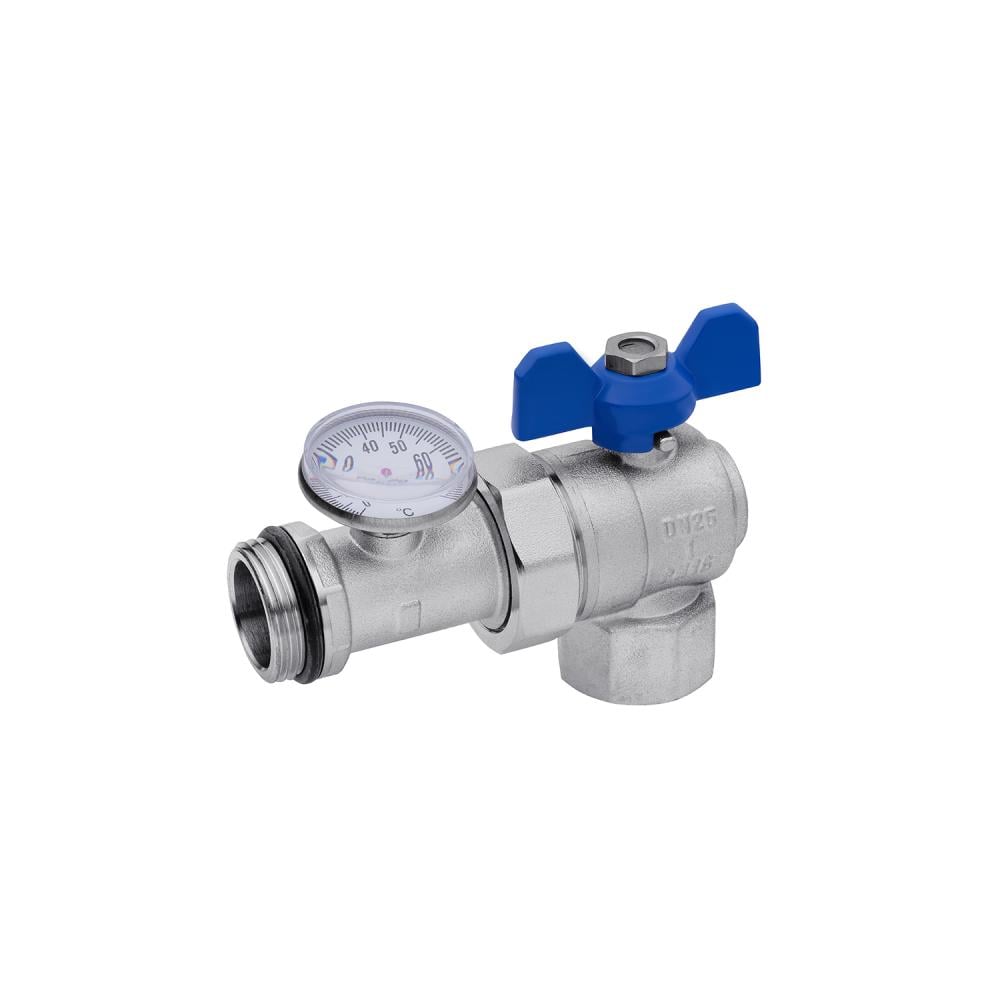 Кран для коллектора ASCO armatura угловой с термометром 1" (RS-KR 88145)