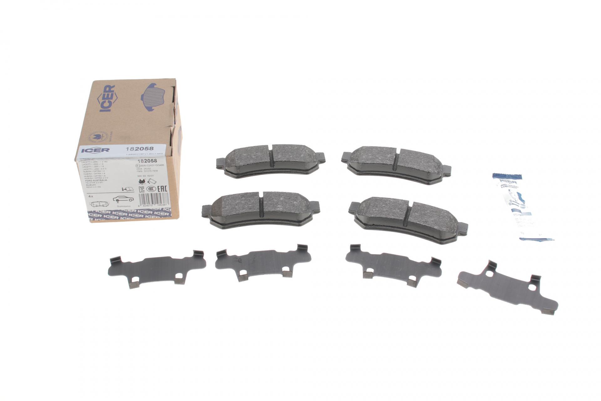 Колодки тормозные задние ICER Chevrolet Lacetti 05-/Nubira 05-11/Daewoo Lacetti/Suzuki USA Reno 04- (182058)