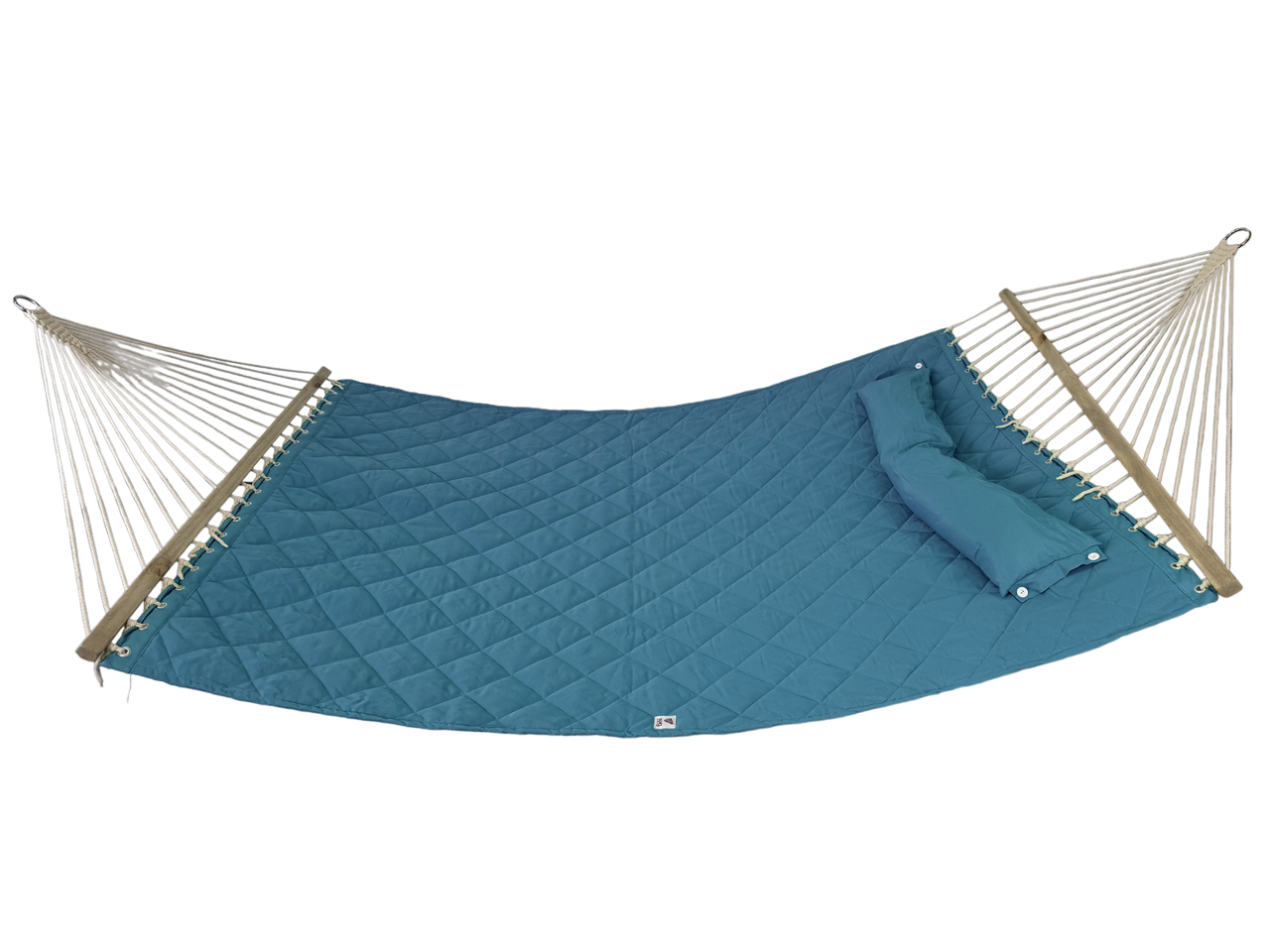 Гамак двухместный с планками и съемной подушкой WCG SOFT садовый подвесной для отдыха XXL 200x140 Голубой (H05-21)