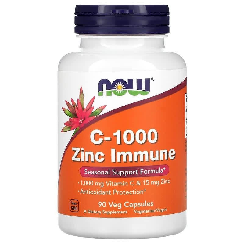 Витамин С и Цинк для иммунитета Now Foods C-1000 Zinc Immune 1000 мг/15 мг 90 капс.