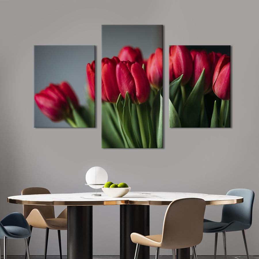 Картина на холсте триптих Шикарные тюльпаны 141x90 см (962-32)