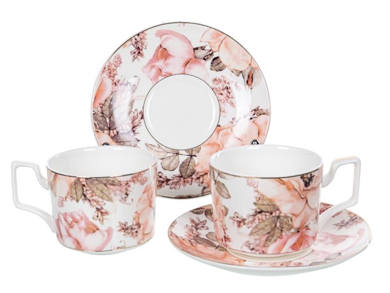 Набір чайних чашок Lefard Осінні квіти порцелянових з блюдцем на 2 персони 200 мл (975-063)