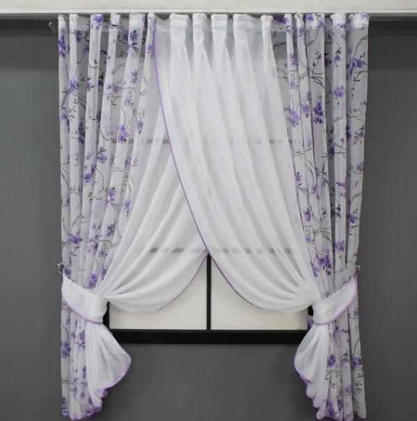 Шторки кухонные 400х170 см Сиреневый/Белый (111к)