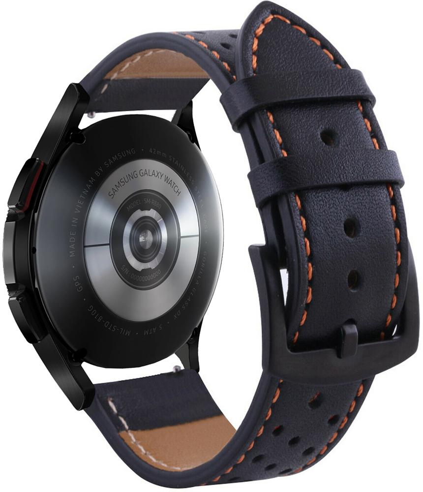 Ремешок кожаный Classico для Galaxy Watch 4 Classic 46 мм Black/Orange (22970-54)
