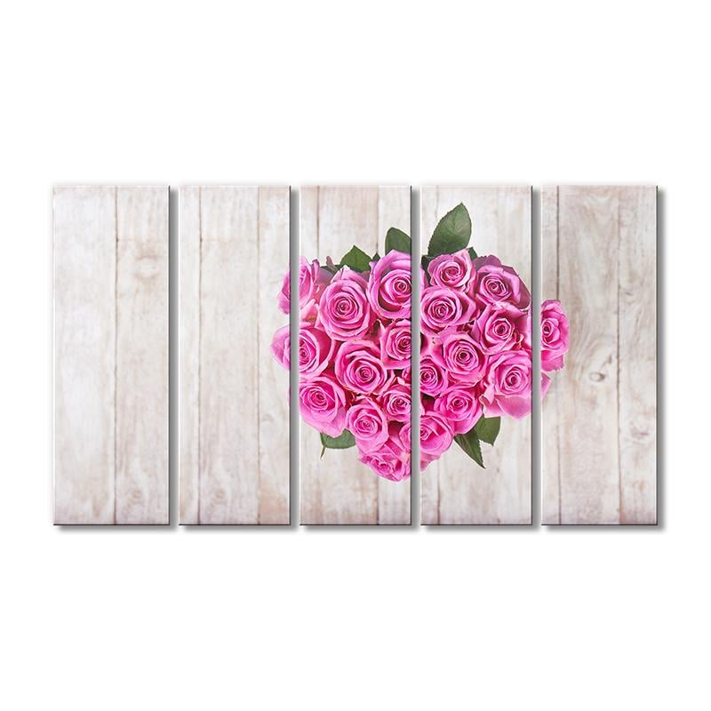 Картина модульная Букет сердце из красивых розовых роз 5 модулей 90x135 см