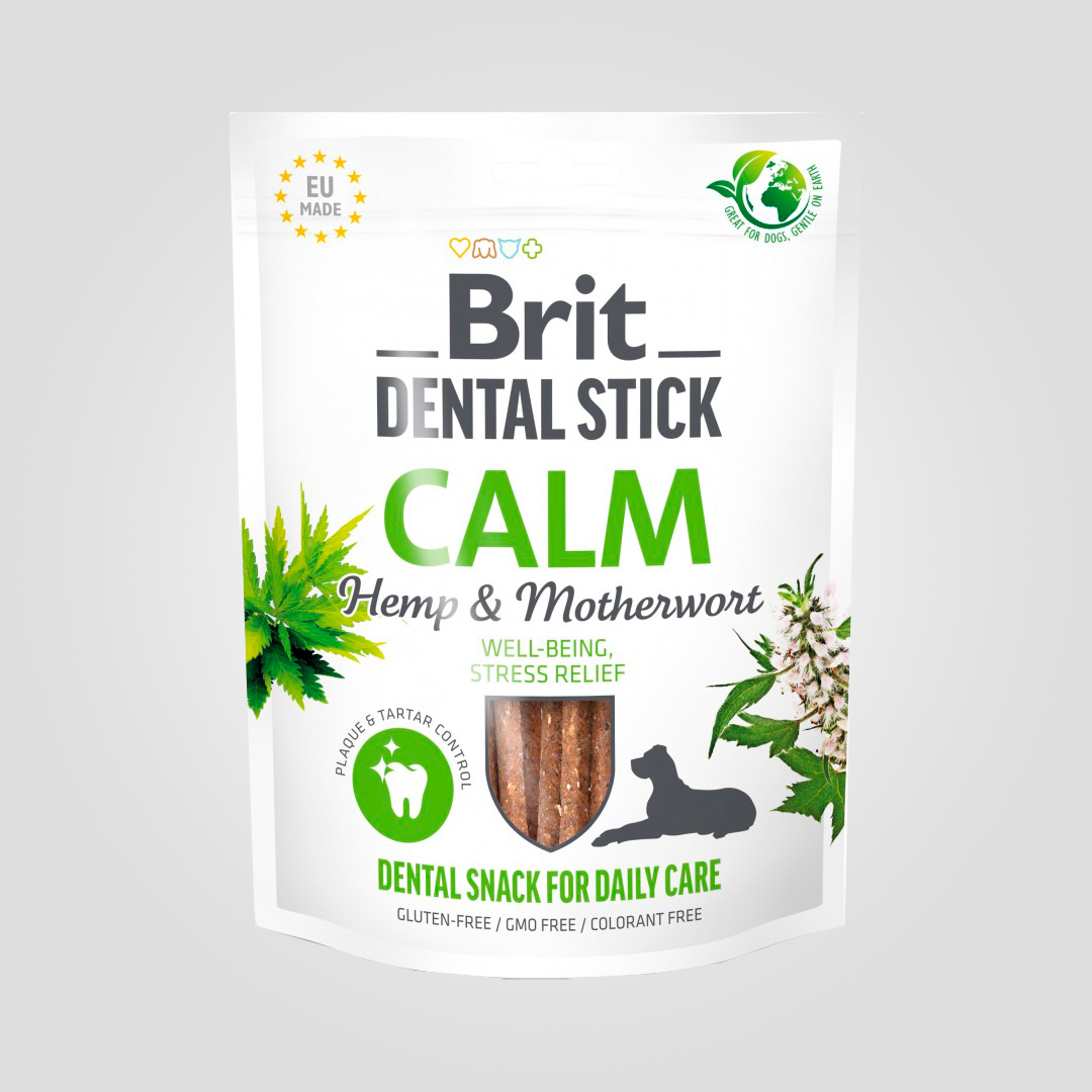 Ласощі для собак Brit Dental Stick Calm заспокійливі коноплі та пустирник 7 шт. 251 г (20504652)