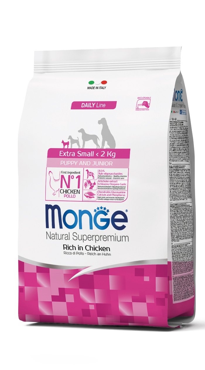 Корм сухий для цеценят собак дрібних порід Monge Dog Extrasmall Puppy&Junior з куркою і рисом 800 г