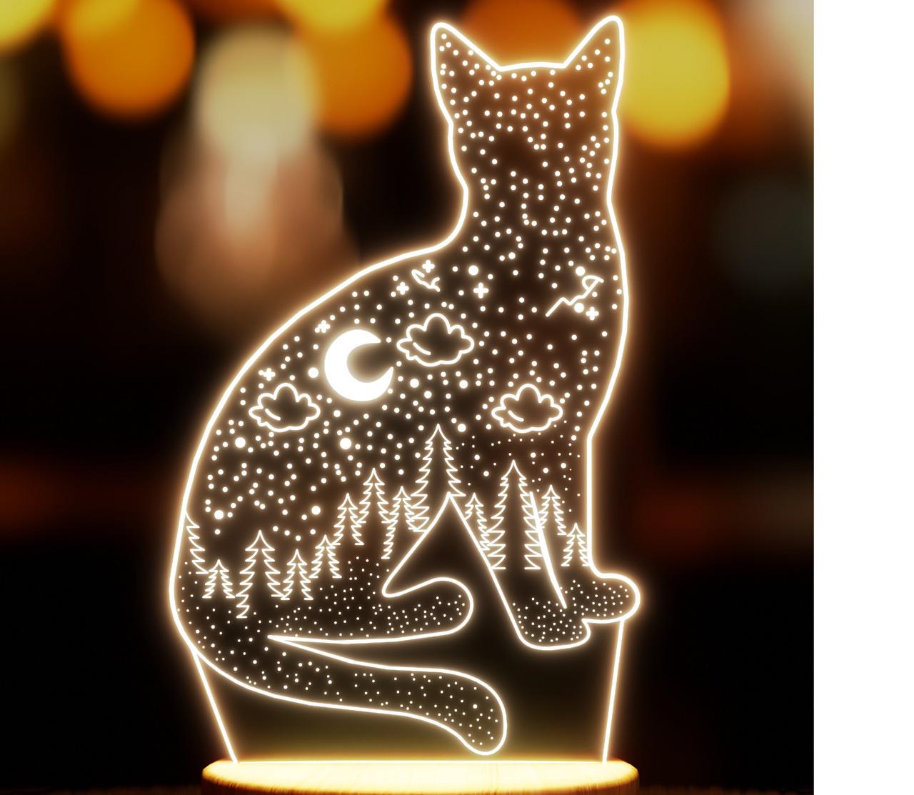 Ночник-светильник Lampic Котик с пейзажем USB дерево/акрил 15х24 см Желтый (32377393)