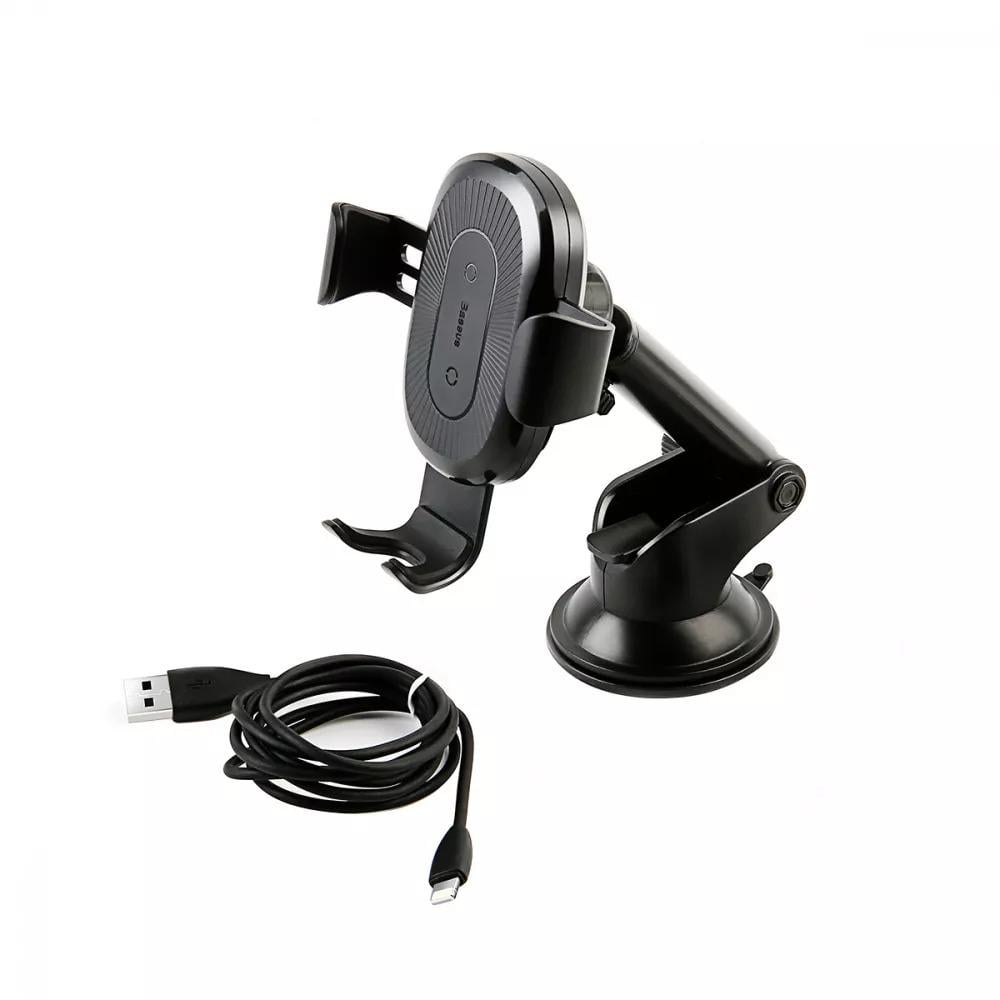 Автодержатель механический с Беспроводной Зарядкой BASEUS Gravity Car Mount Osculum Type 1.7A WXYL-A01 black - фото 2